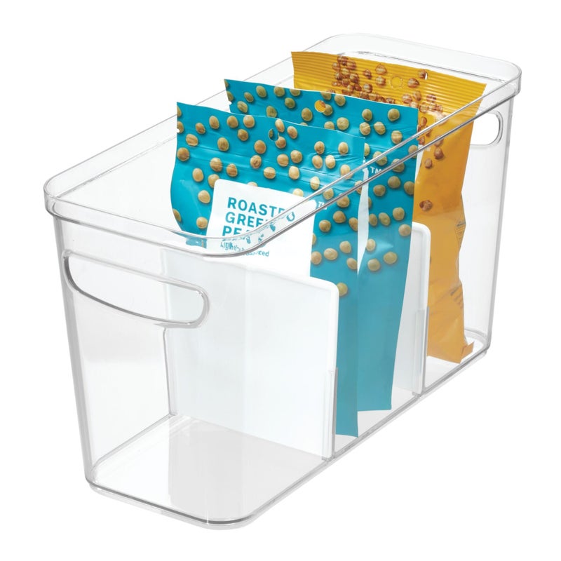 InterDesign iDesign Crisp Divided Organizer Bin with Handles, 6"" x 8"" x 14"", Clear/Matte White - Image 1